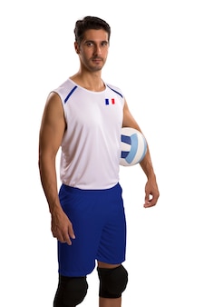 Professional french volleyball player with ball. isolated on white space.