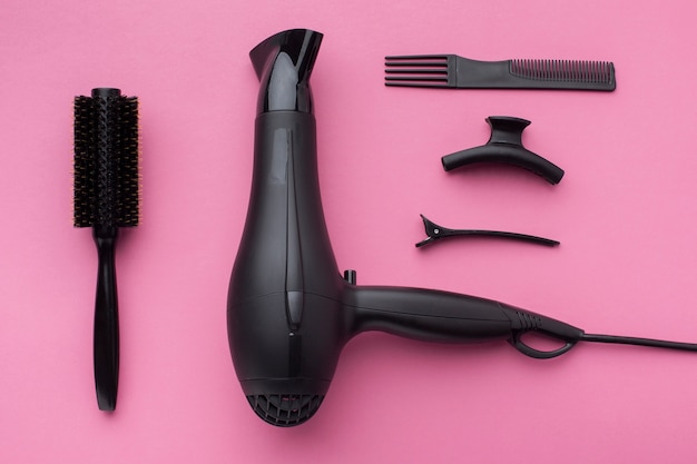 Free photo professional hair dryer in flat lay