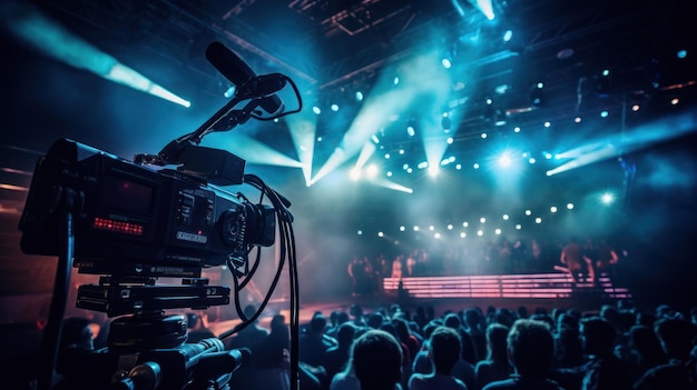 Бесплатное фото Профессиональная телевизионная камера, установленная в концертном зале