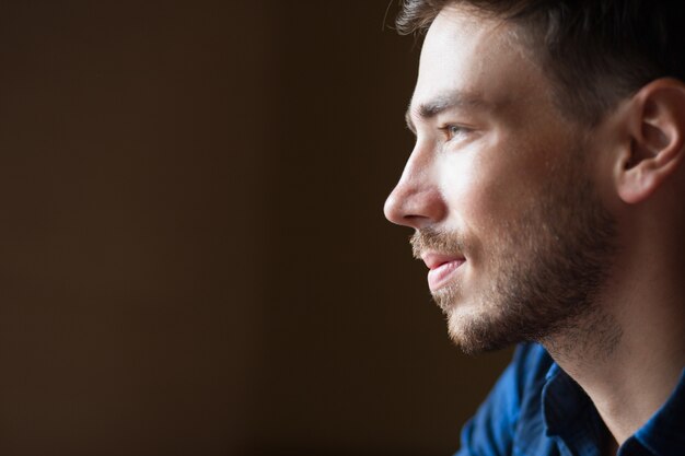 Profile of Content Handsome Young Man