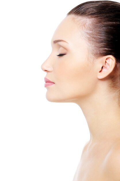 Profile portrait of  female face with clean skin