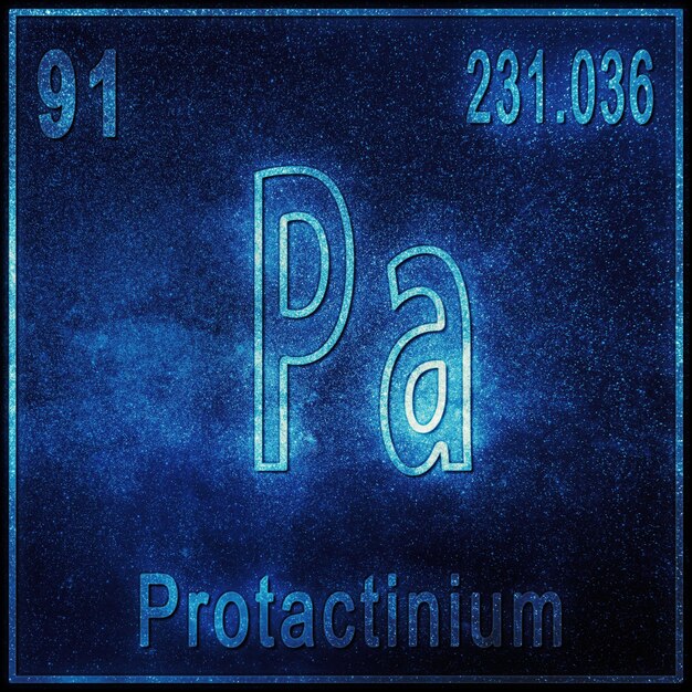 Химический элемент протактиний, знак с атомным номером и атомным весом, элемент периодической таблицы