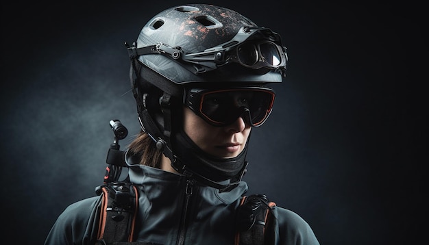 Защитная спецодежда, спортивный шлем, солнцезащитные очки, портрет спортсмена, созданный ИИ