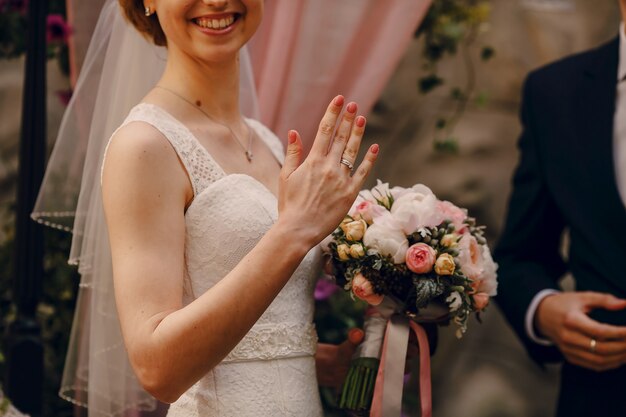 Proud bride showing her ring