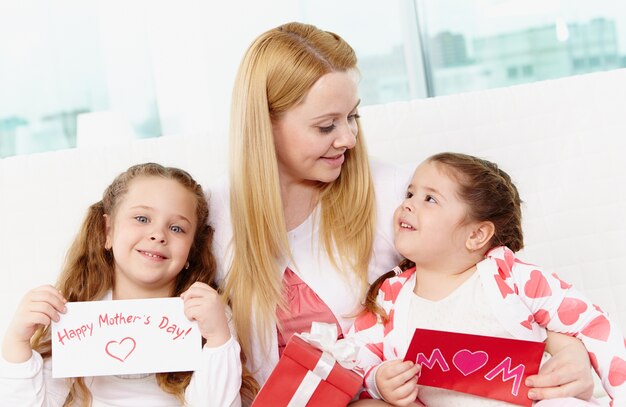 Proud mother with her daughters