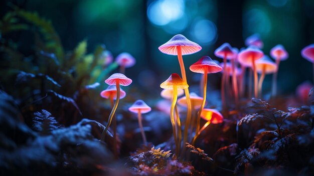 Psilocybe semilanceata mushrooms in neon style