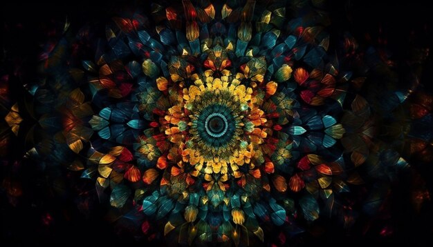 Psychedelic flower vibrant colors abstract design illuminated generated by AI