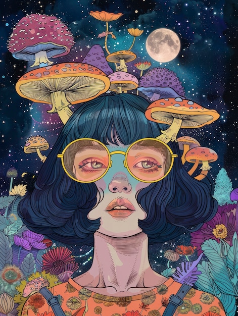 Free photo psychedelic girl illustration