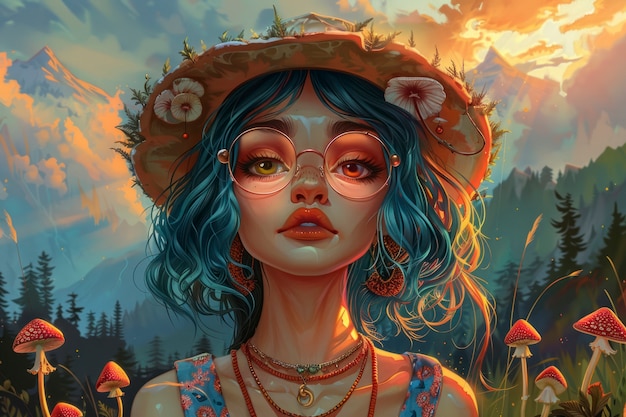 Free photo psychedelic girl illustration