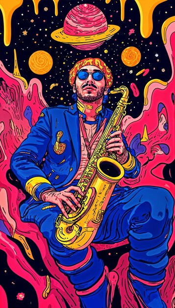 psychedelic music star illustration