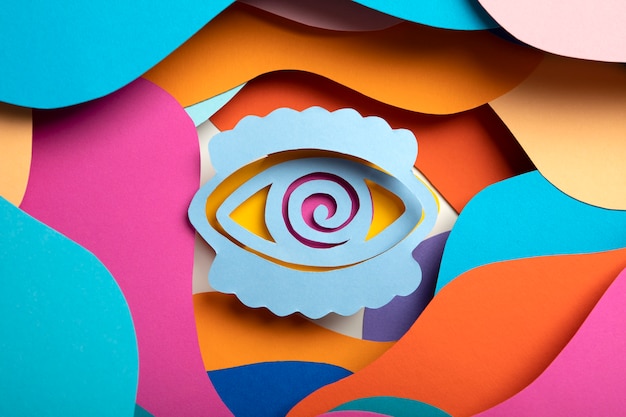 Psychedelic paper shapes with eye