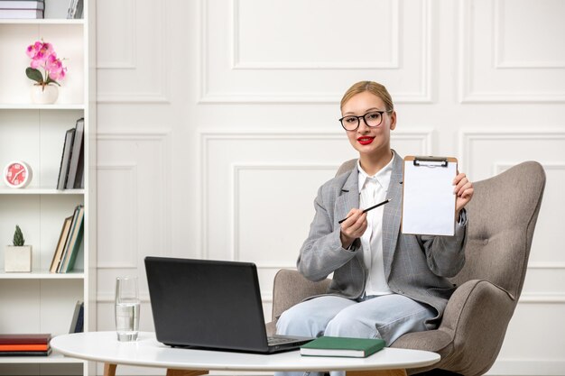 Psychologist conducting online sessions cute blonde young professional woman smiling