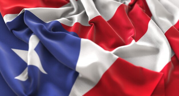 プエルトリコの旗が美しく波打ち際に浮かび上がるマクロ接写
