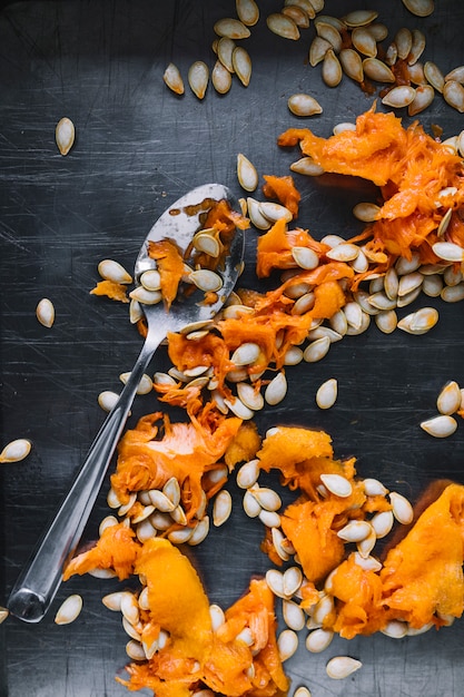 Pumpkin seeds with spoon