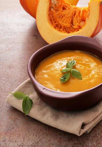 Pumpkin soup in bowl