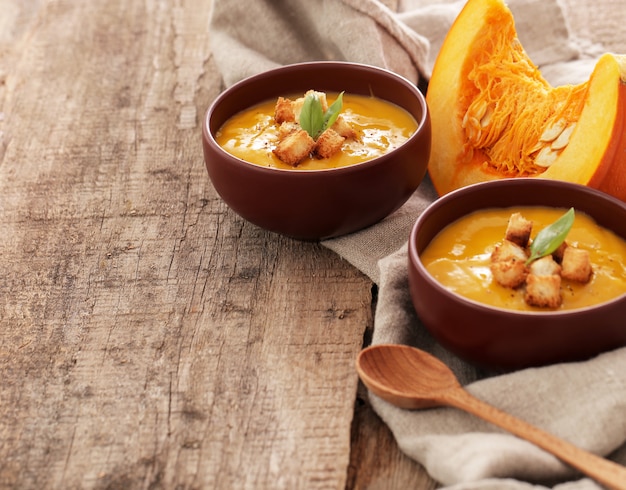 Pumpkin soup in bowl