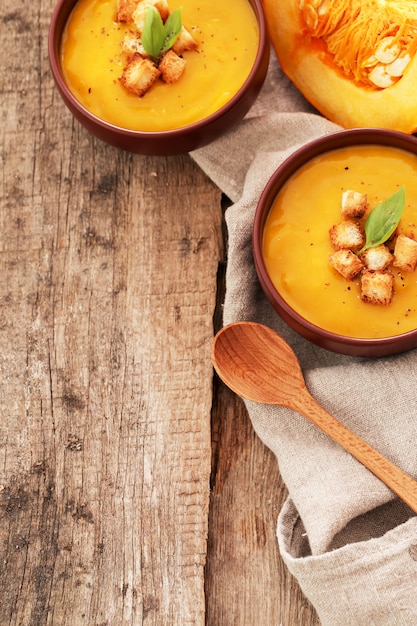 Pumpkin soup in bowl