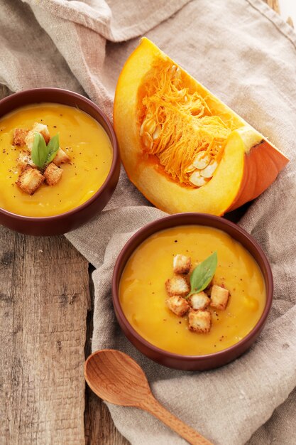 Pumpkin soup in bowl