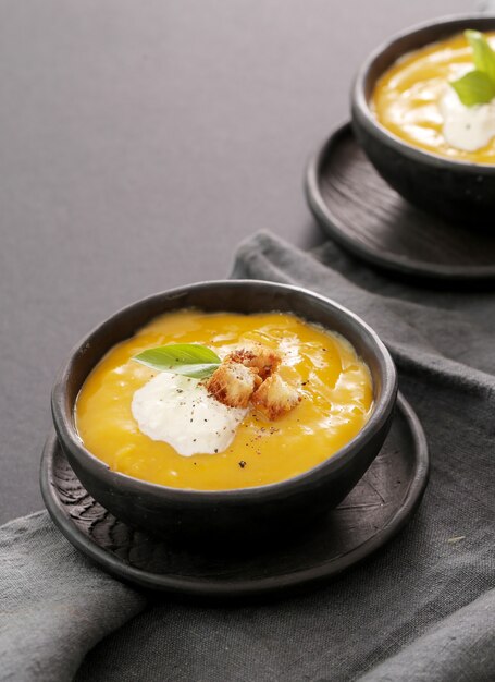 Pumpkin soup in bowl