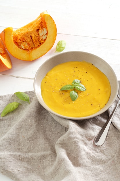 Pumpkin soup in bowl