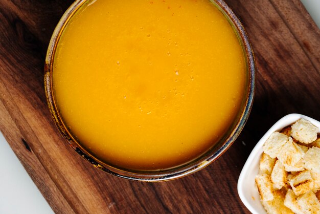 Pumpkin soup with side crackers