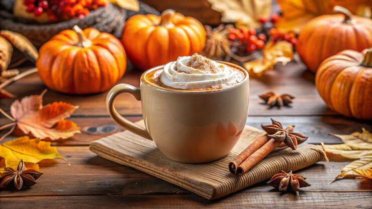 Free Photo pumpkin spice latte with whipped cream and fall decorations