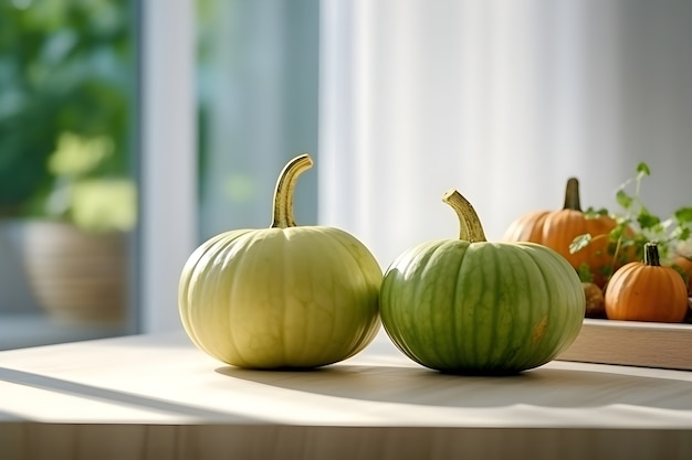 Free photo pumpkins arrangement indoors