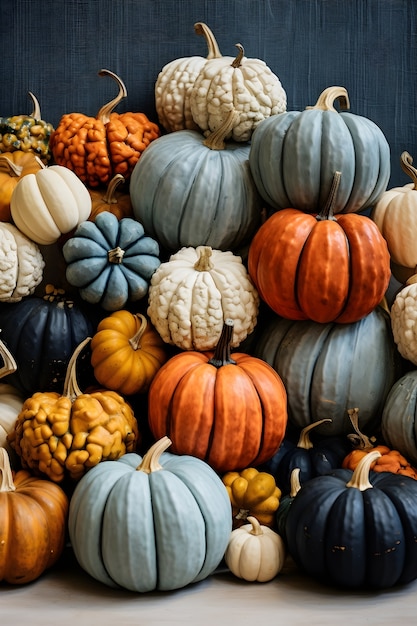 Pumpkins arrangement indoors