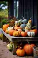 Free photo pumpkins arrangement outdoors