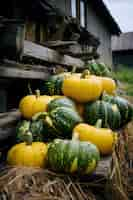 Free photo pumpkins arrangement outdoors