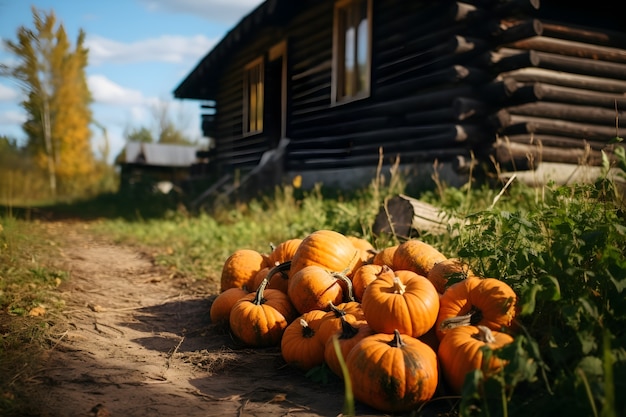 Free photo pumpkins arrangement outdoors