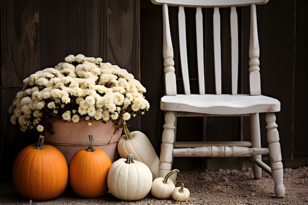 Free photo pumpkins arrangement outdoors