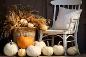 Free photo pumpkins arrangement outdoors