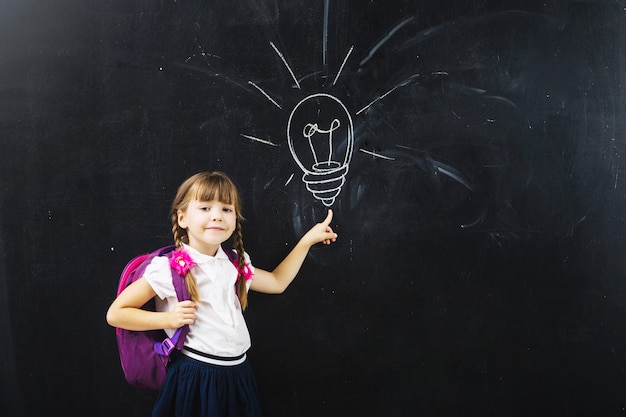 Pupil girl at chalk bulb