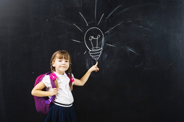 Pupil girl at chalk bulb