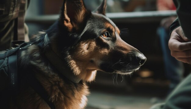 Purebred German Shepherd puppy sitting outdoors looking cute generated by AI