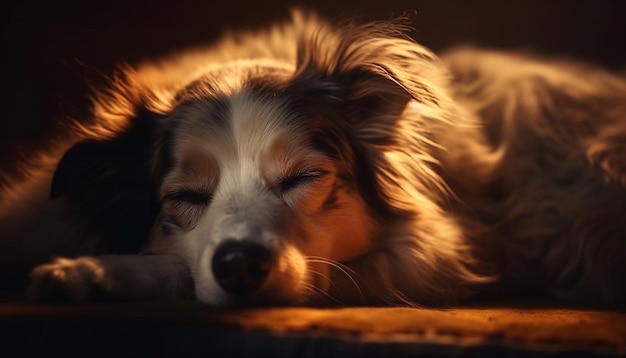 AIが生成したふわふわでかわいい寝そべる純血種の子犬