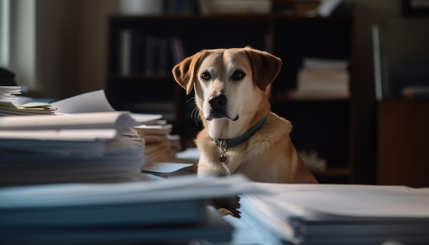 Free photo purebred retriever sitting on desk looking cute generative ai