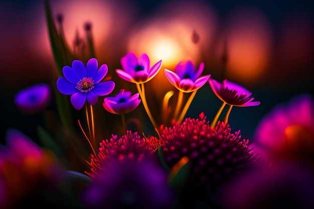 Purple flowers in the dark