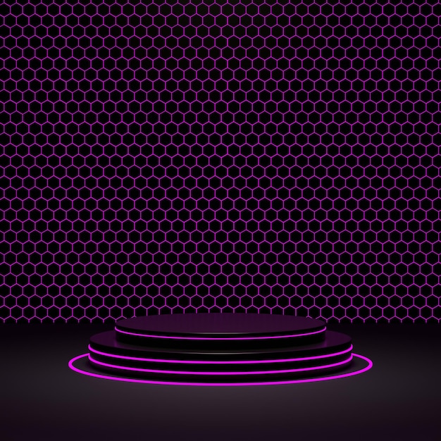 Purple light round podium and hexagon background for mock up