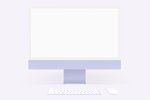 Foto gratuita dispositivo digitale con schermo desktop del computer minimale viola con spazio di progettazione