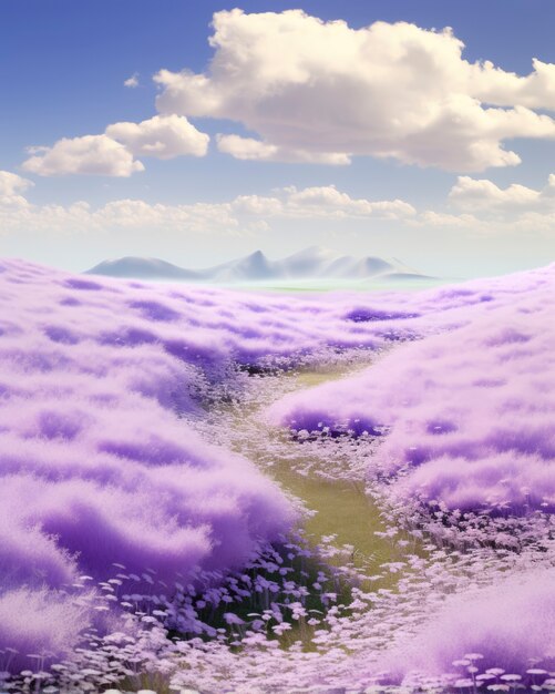 Фиолетовый природный пейзаж с растительностью