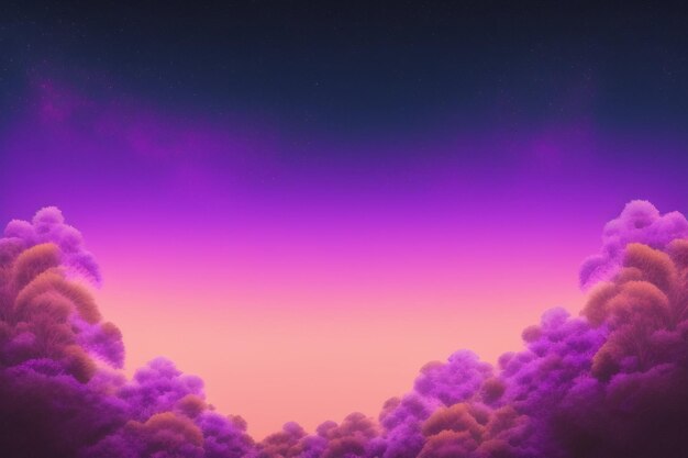 Фиолетово-оранжевый фон с фиолетовым небом и надписью «небо» внизу.