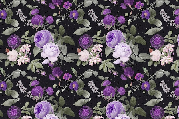 Free photo purple peony floral pattern watercolor vintage