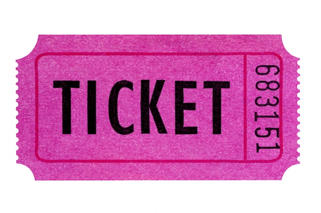 Purple or pink ticket isolated on white.