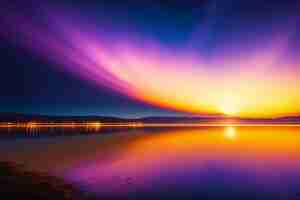 Free photo a purple sky with a sunset over a body of water