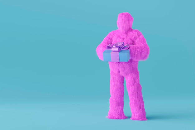 Фиолетовый йети с подарком
