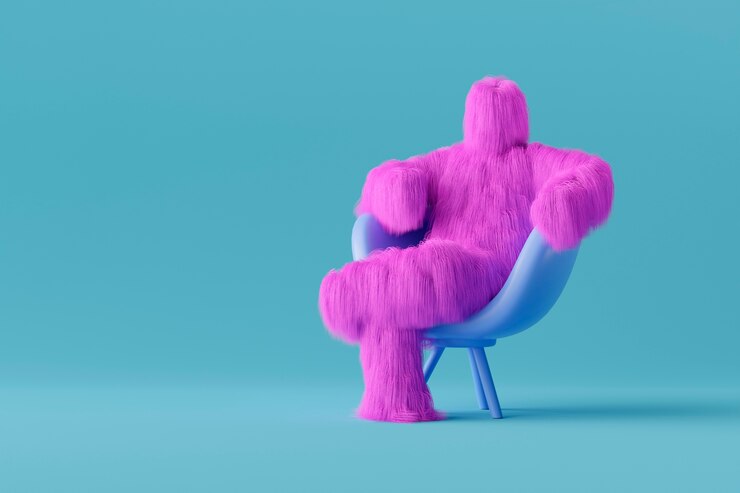 Free Photo purple yeti cartoon sitting on chair