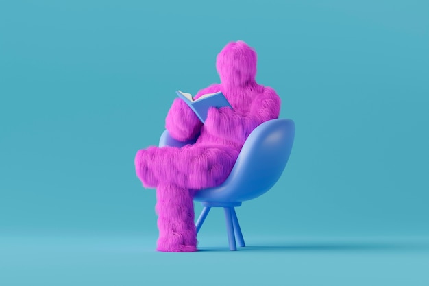 Free photo purple yeti cartoon sitting on chair