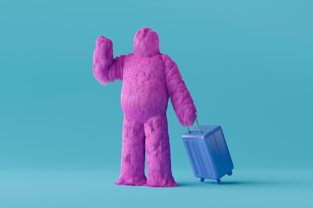 Бесплатное фото Фиолетовый йети с багажом